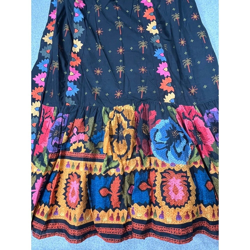 Farm Rio Anthropologie Dress 1X Black Embroidered Strapless Maxi Tie Back Boho - Picture 10 of 16